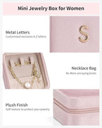 Vlando Travel Jewelry Box for Girls Women, Initial Jewelry Organizer Box Travel Must Haves Jewelry Case for Girls, Necklace E