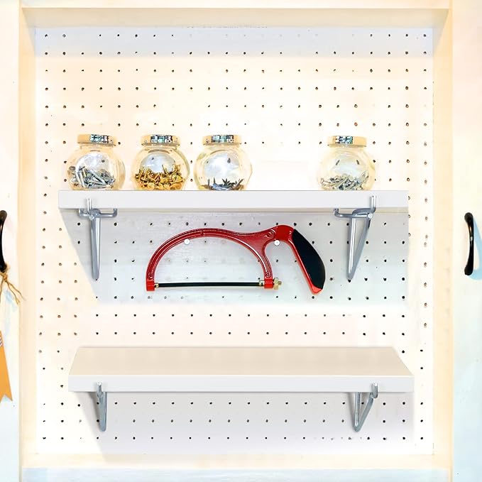 Blulu 4 Set Large Pegboard Shelf Kit Fiberboard peg Board Shelving Storage Brackets Stain Resistant Peg Board Organizer Shelv
