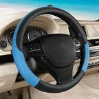 Black & Blue Car Steering Wheel Cover, Microfiber, Leather Patchwork, Universal 14.5-15 Inch Leather Anti-Slip Breathable Aut