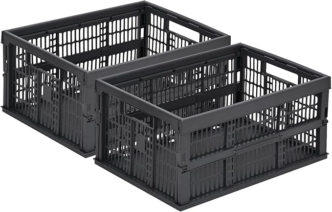 HUUSMOT 2-Pack Pastel Plastic Storage Baskets, Collapsible Crates for Organizing, Space-Saving Bins for Classroom, Kitchen, O