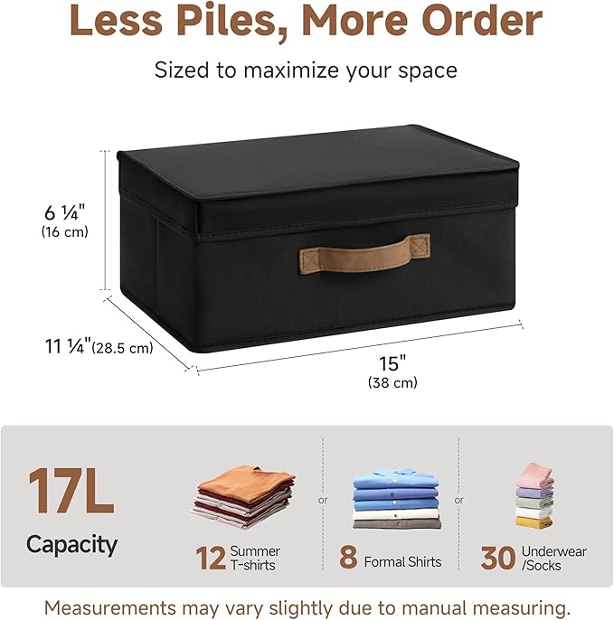 StorageWorks Fabric Storage Bins with Lid, Decorative Storage Boxes for Shelves, Stackable Closet Organizer and Storage Baske