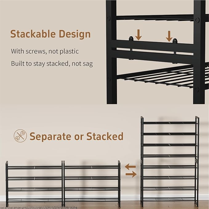 Stackable Shoe Rack for Closet, 8 Tier Metal Heavy Duty Shoe Storage Organizer,Large Capacity Shoe Shelf Max Holds 38 Pairs o
