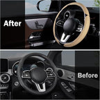 Car Steering Wheel Cover Leather Snap On 3Pcs Set Non-Slip Protector Wrap Steering Wheel Accessories 14.5-15 inch Universal B