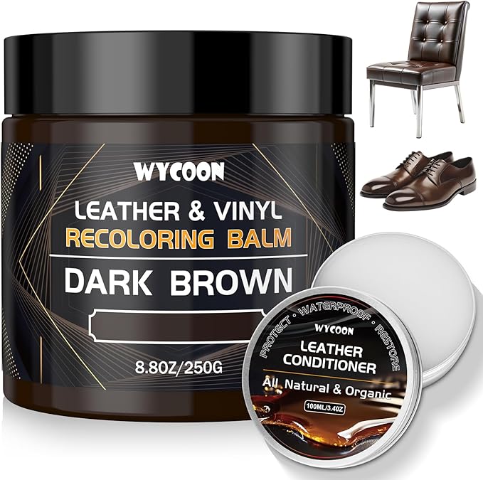 Leather Recoloring Balm with 100ml Mink Oil Conditioner | Dark Brown Repair Kit, Dye & Color Restorer for Furniture, Sofa Car
