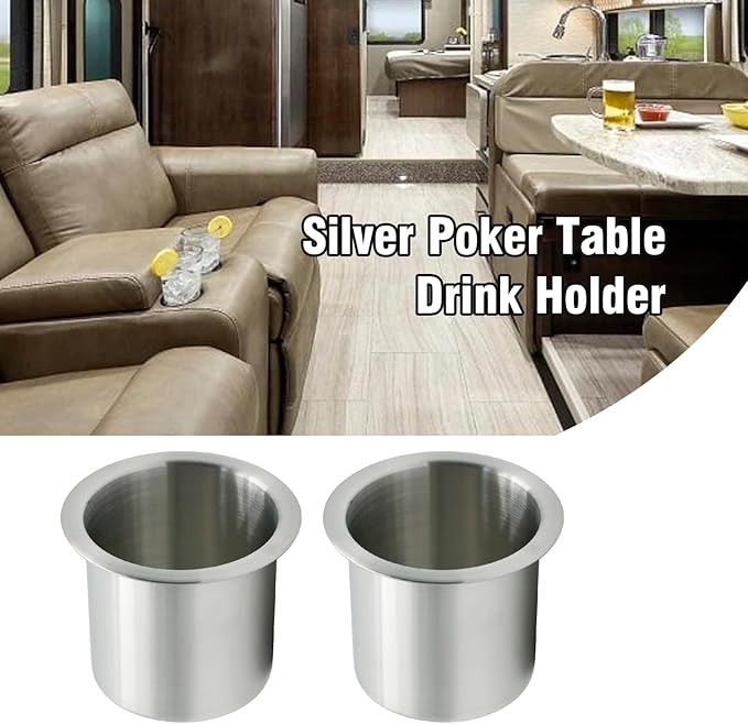 Anxingo 4 Pcs Stainless Steel Cup Holder, Silver Poker Table Drink Holder, Drop-in Cup Drink Holder for Yacht Boats RV Cars a