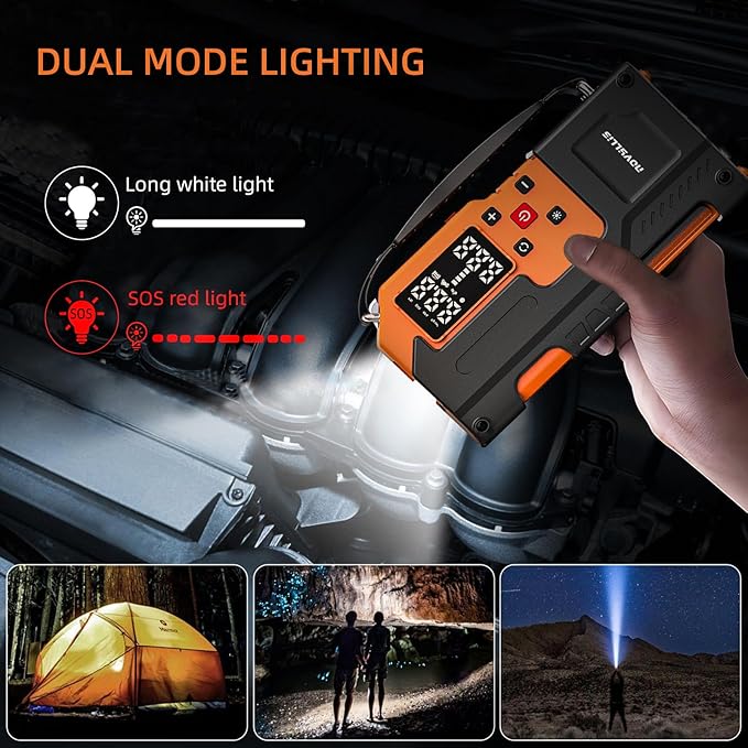 Jump Starter with Air Compressor 4000A Portable Battery Pack 10000mAh Power Bank Emergency SOS LED Light 22-Cylinder 150PSI