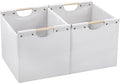HOONEX Large Collapsible Storage Bins, Linen Fabric, Pack of 2, Storage Baskets with Wooden Carry Handles and Sturdy Heavy Ca