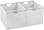 HOONEX Large Collapsible Storage Bins, Linen Fabric, Pack of 2, Storage Baskets with Wooden Carry Handles and Sturdy Heavy Ca