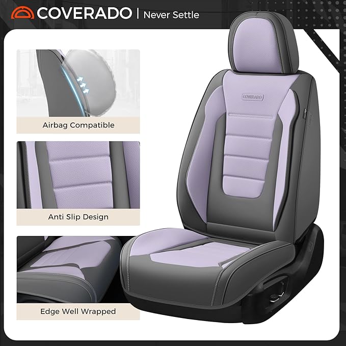 Coverado Car Seat Covers Front, Seat Covers for Cars, Waterproof 2-Pack Car Seat Cushions, Leather Carseat Seat Protectors, U