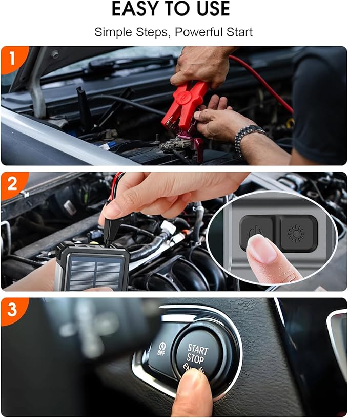 Solar Power Bank 44400 mWH, 45W Fast Charging with 4 Built-in Cables & Car Battery Jumper Starter Portable, 12V Battery