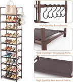 LANTEFUL 10 Tiers Tall Shoe Rack 20-25 Pairs Boots Organizer Storage Sturdy Narrow Shoe Shelf for Entryway, Closets with Hook