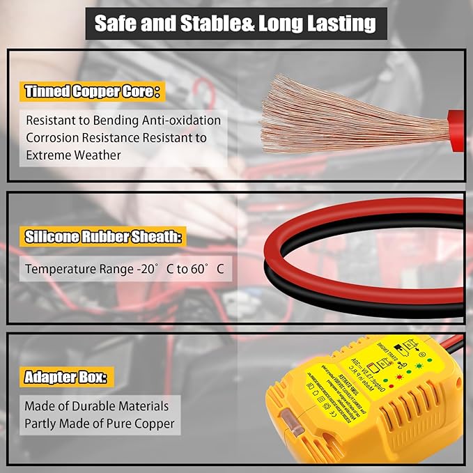 Jump Starter Adapter for DeWalt 20V MAX Battery, 12V Portable Car Jump Cables, Automotive Booster Cable Adapter, Jump Starting Dead or Weak Batteries, Engine up to 3.5 Liters (NO Battery)