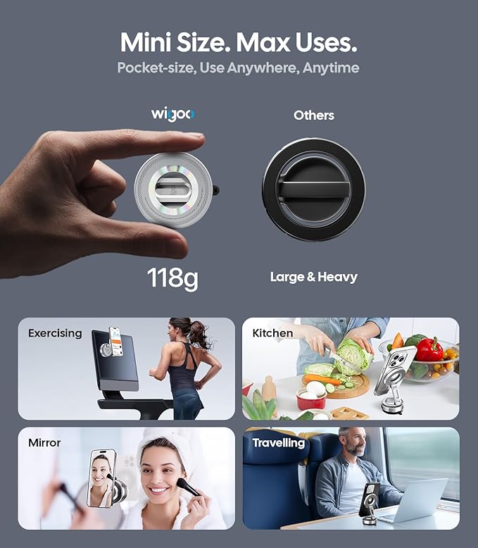 Wigoo Vacuum Magnetic Phone Holder for Car for Magsafe [80LBS Suction & 3000gf Magnetic] 360° Adjustable Car Phone Mount, for iPhone 17 Pro Max 16 15 14 13 12 Air Plus, Silver