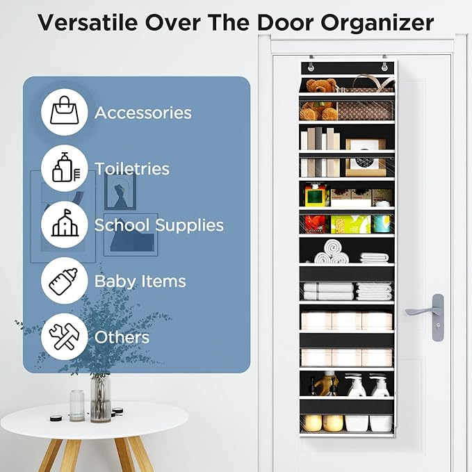 Mefirt Over The Door Organizer, 6 Shelf Door Hanging Organizers with 6 Large Capacity Pockets, Behind Door Storage Hanging Sh