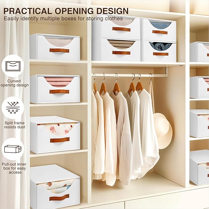Homsorout Stackable Storage Drawers - Collapsible Storage Bins with Drawers, 8 Pack Closet Shelf Organizer Basket, Fabric Pul