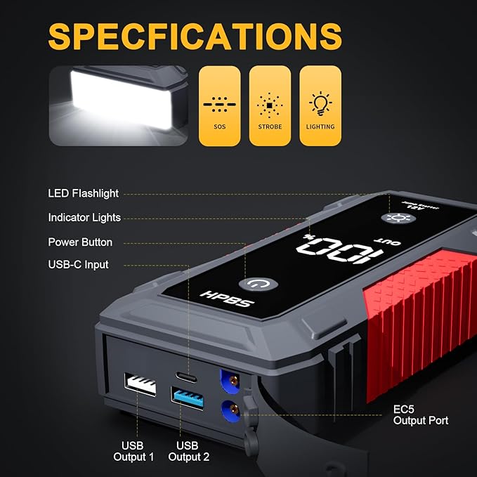 H50 Jump Starter - 5000A Jump Starter Battery Pack for Up to 10.0L Gas and 8.0L Diesel Engines 12V Car Battery Jumper