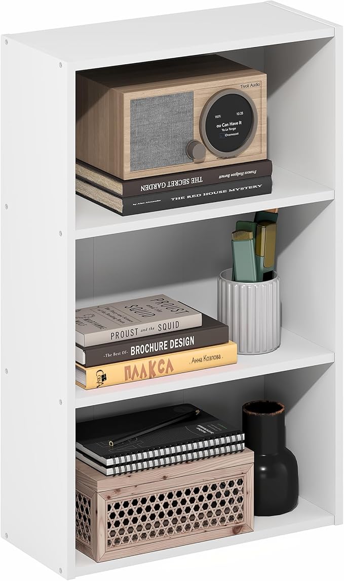 Furinno Basic Book Shelf, 3-Tier Bookshelf, Cube Storage Organizer Bookcase with Open Shelf, 7 x 17 x 26, for Living Room, Be
