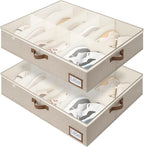 StorageWorks Under Bed Shoe Storage for Closet, 2-Pack Ultra-thick Fabric Shoe Organizer, Collapsible Shoes Containers with B