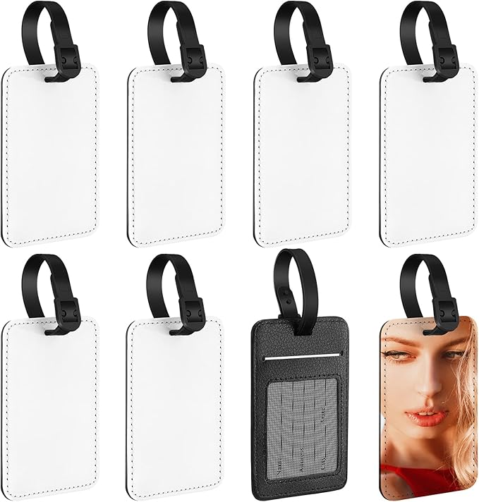Frienda 8 Pieces Sublimation Luggage Tags Bulk PU Leather Name Label Blank Suitcase Heat Transfer Bag Card Business ID Card H