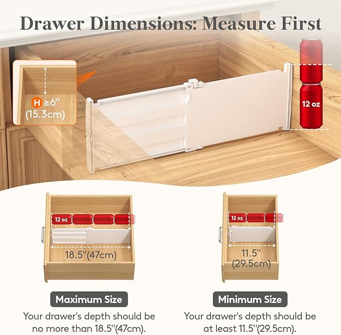 Lifewit 6" Tall 5 Pack Drawer Dividers, 30-47cm/11.5-18.5" Expandable Drawer Divider for Clothes, Adjustable Dresser Drawer O