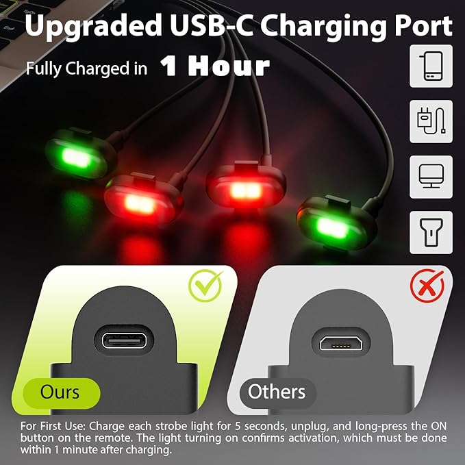 Upgrade LED Lights for Car-8PCS Interior Car Lights with Remote, USB-C 80 Hours 8 Colors IP65 Waterproof Rechargeable Underglow Wireless Strobe Lights for Trucks, eBike, Motorcycle