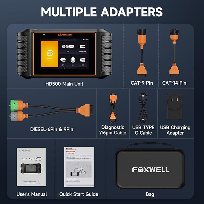 FOXWELL Heavy Duty Truck Scanner - HD500 Diesel Scaner Diagnostic Tool with DPF Regeneration/Injector Cutoff, fit for Cummins,