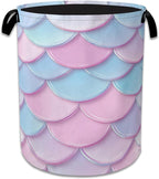 Mermaid Scale Laundry Basket Collapsible Laundry Hamper Oxford Storage Bin for Clothes Storage, Toy Organizer, Books and Sund