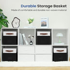 FinishingBo 6-Pack Storage Cubes with Handles & Label Holders Basket, Closet Cube Home Organizer Bins(White/Black, 10.5 x 10.