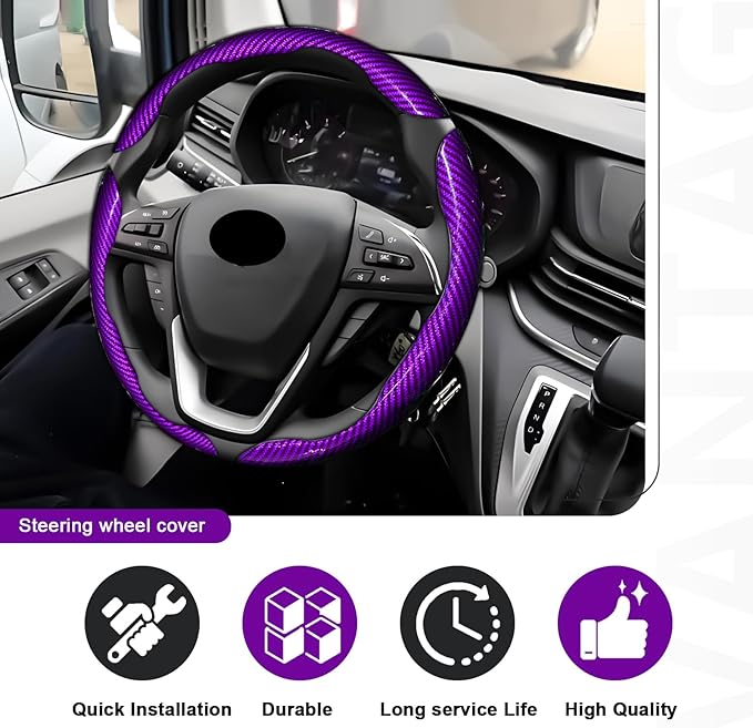 3pcs Universal Carbon Fiber Steering Wheel Cover - Anti-Slip & Segmented Design, Universal 99% Durable Steering Wheel Protect