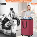 SpaceTrove Laundry Basket with Wheels, Collapsible Laundry Baskets, Laundry Hamper with Handles Detachable Wheels, Rolling La