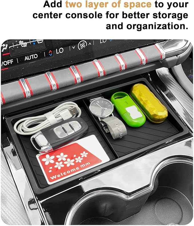 ECOZEN 2026 GMC Yukon Center Console Organizer - Double-Layer TPE For 2025-2026 Yukon/Yukon XL Console Storage Tray Compatible with 2025-2026 Yukon XL(Elevation/AT4) Accessories - Not For Denali