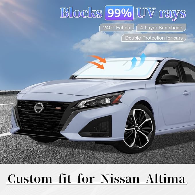 Sun Shade Sunshade for Nissan Altima Windshield Cover, 4-Layer Front Window Shade Custom fit Altima 2019-2025 2026 Sun Visor 240T Retractable Shade Blocks UV Rays Cooler Car Accessories