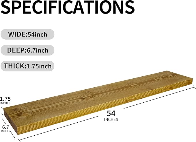 BGMG Wood Floating Shelves for Wall 54 inch Set of 2, Rustic Wooden Wall Mount Shelves for Living Room Bedroom Kitchen Farmho