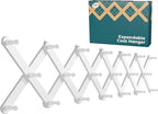 OROPY Wood Accordion Wall Hanger, Expandable Coat Rack Wall Mount with 20 Pegs, Expanding Hat Rack for Wall White