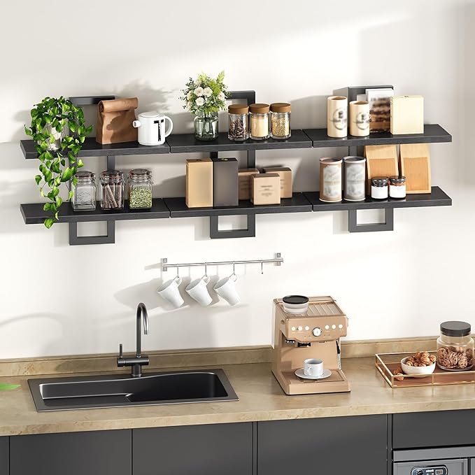 HOOBRO Floating Shelves, 15 Inch Wall Shelf Set of 3, Wall Mounted Storage Shelves 2-Tier, Hanging Bathroom Shelves, for Livi