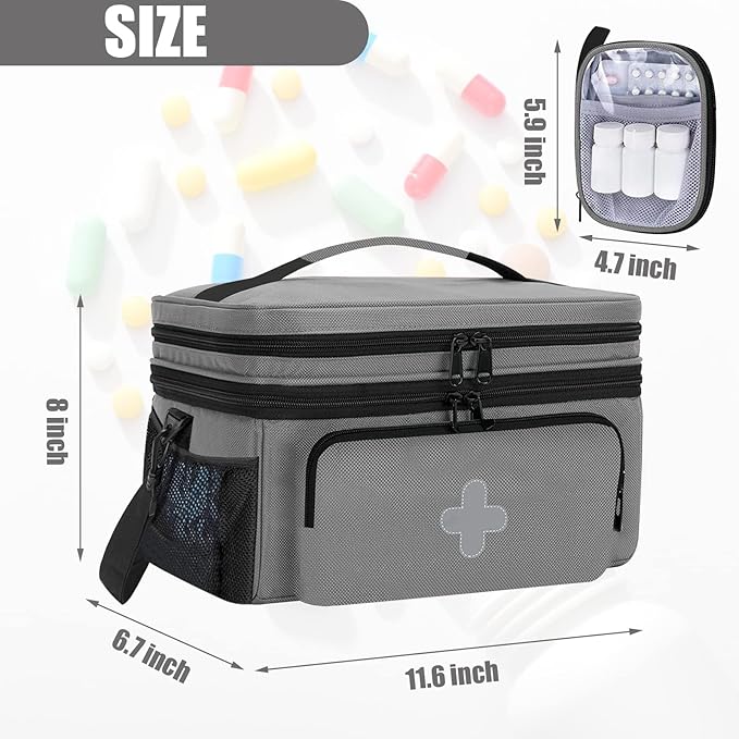 GDNasist Medicine Storage Bag, Medical Bag Pill Bottle Organizer for Emergency, Medicine Box Empty with Small Portable Pouch,