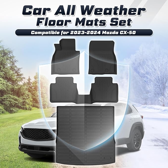 Sunsdrew Floor Mats Set for 2023-2026 Mazda CX-50 (Not for Hybrid), All Weather Floor Liners & Rear Cargo Trunk Mat for CX50 Accessories TPE Rubber Raised Edge, 4PCS