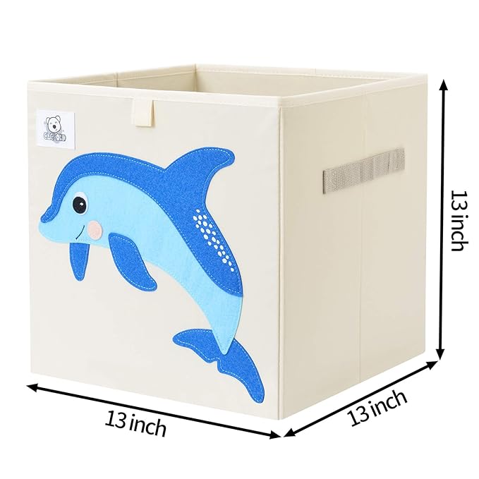 CLCROBD Foldable Animal Cube Storage Bins Fabric Toy Box/Chest/Organizer for Toddler/Kids Nursery, Playroom, 13 inch (Dolphin