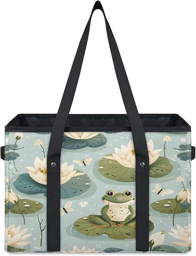 Reusable Grocery Bags Heavy Duty Shopping Bags Foldable Large Tote Bags with Long Handles & Hard Bottom