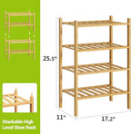 BMOSU 4-Tier Bamboo Small Shoe Rack Premium Stackable Shoe Shelf Storage Organizer for Hallway Closet Living Room Entryway Or