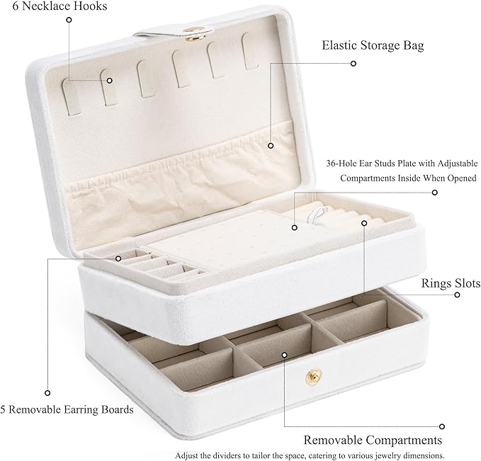 MODENGKONGJIAN Jewelry Organizer Box, 2-Layer Large Jewelry Storage Case, Portable Travel Jewelrys Display Holder for Earring