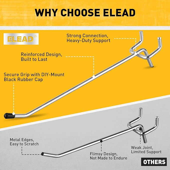 ELEAD 105-Piece 6 Inch Pegboard Hooks, Heavy Duty Peg Board Organizer Accessories, Peg Board Tool Hangers Fit for 1/4" and 1/