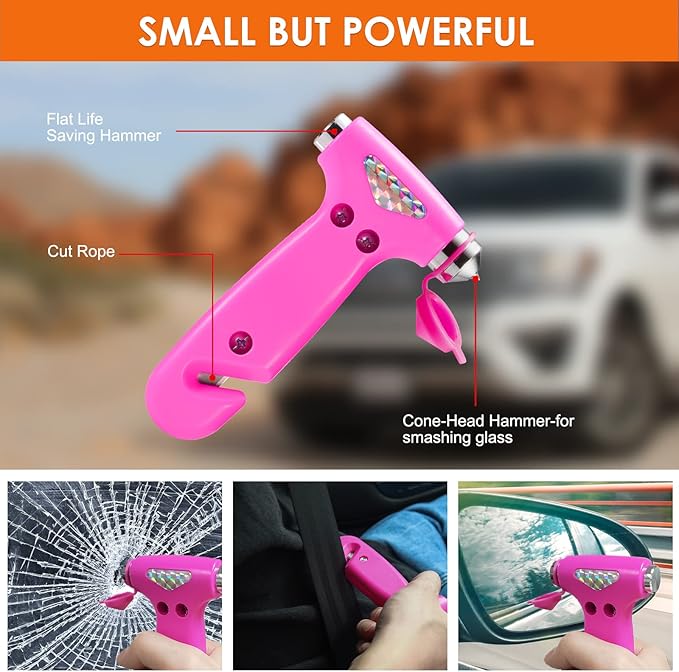 THINKWORK Car Emergency Kit for Teen Girl and Lady's Gifts, Pink Emergency Roadside Assistance kit with Pink Car Tool Set, 10