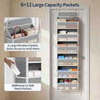 Yecaye 6 Tier Over the Door Organizer, 52.8lbs Capacity Door Organizer Hanging with 12 Mesh Pockets, Behind the Door Storage 