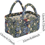 Small Storage Basket Organizer, Mini Fabric Floral Storage Baskets with Handle, Quilted Portable Collapsible Storage (Vine-Bl
