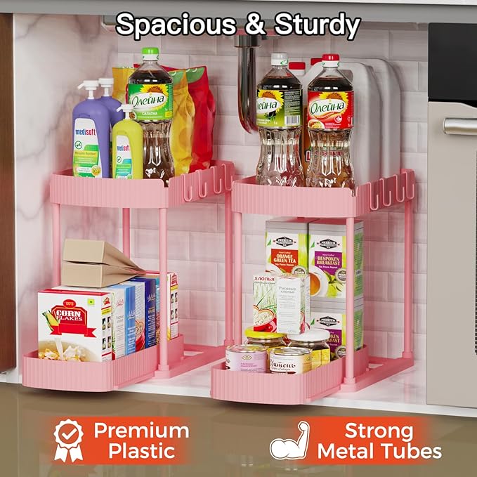 Ukeetap 2 Pack Multi-Purpose Pull-Out Storage Organizers, Under Sink Organizers and Storage for Bathroom & Kitchen, Under Cab