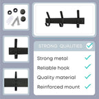 Matte Black Small Coat Rack Wall Mount – 9 Inch Stainless Steel Hook Rail with 3 Double Coat Hooks – Wall Mounted Entryway Or