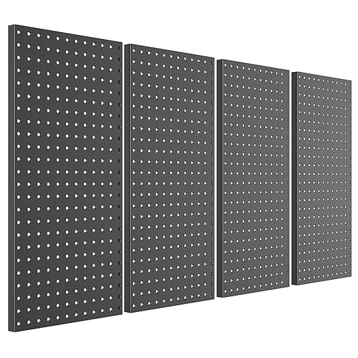 Pegboard Smith Metal Pegboard Panels 12" x 24", 4 Pack Black Wall Mounted Tool Organizer Boards, Heavy Duty Tool Storage Peg 