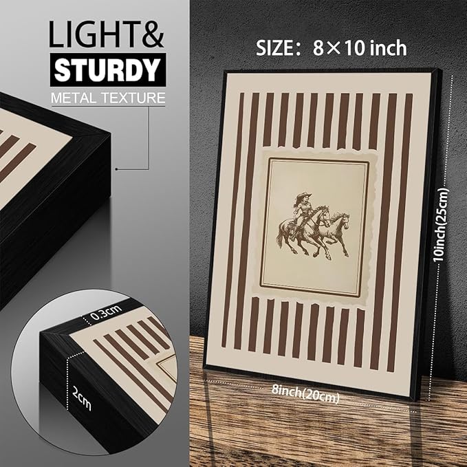 Retro Western Black Framed Wall Art Striped Rodeo Decor Southwest Cowboy Poster Canvas Prints 8x10 in Vintage Stamp Mid West 