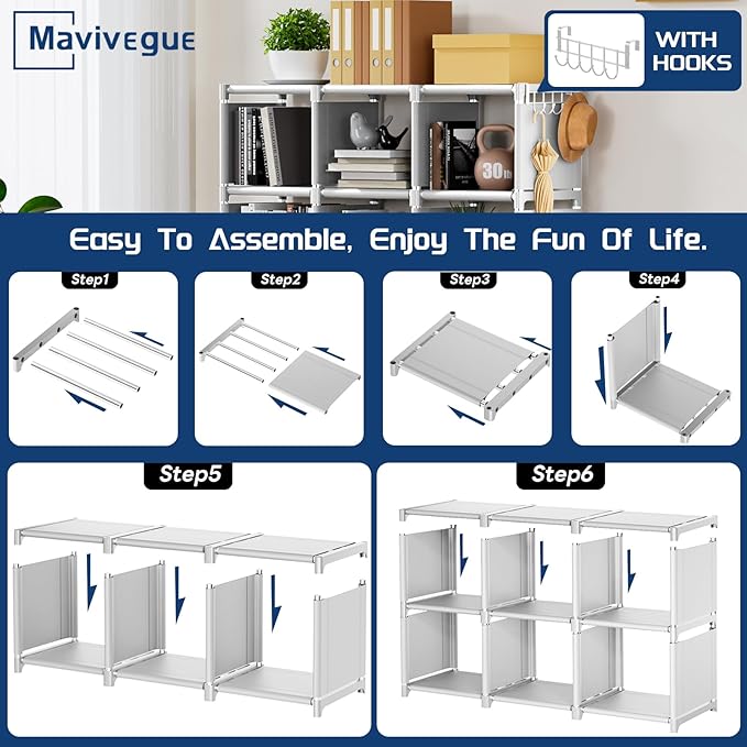 Mavivegue Book Shelf, 12 Cube Storage Organizer, Closet Storage Organizer, White Cubicle Storage Rack